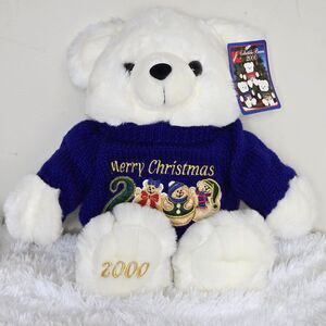 2000 Kmart Collectible Teddy Bear With Blue Knit Sweater Plush Christmas Edition
